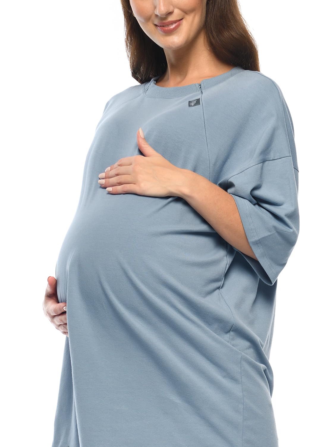 MijaCulture T-shirt 2 en 1 / Homewear / Chemise de nuit d'allaitement et de grossesse M024 Ambre (bleu, L/XL)