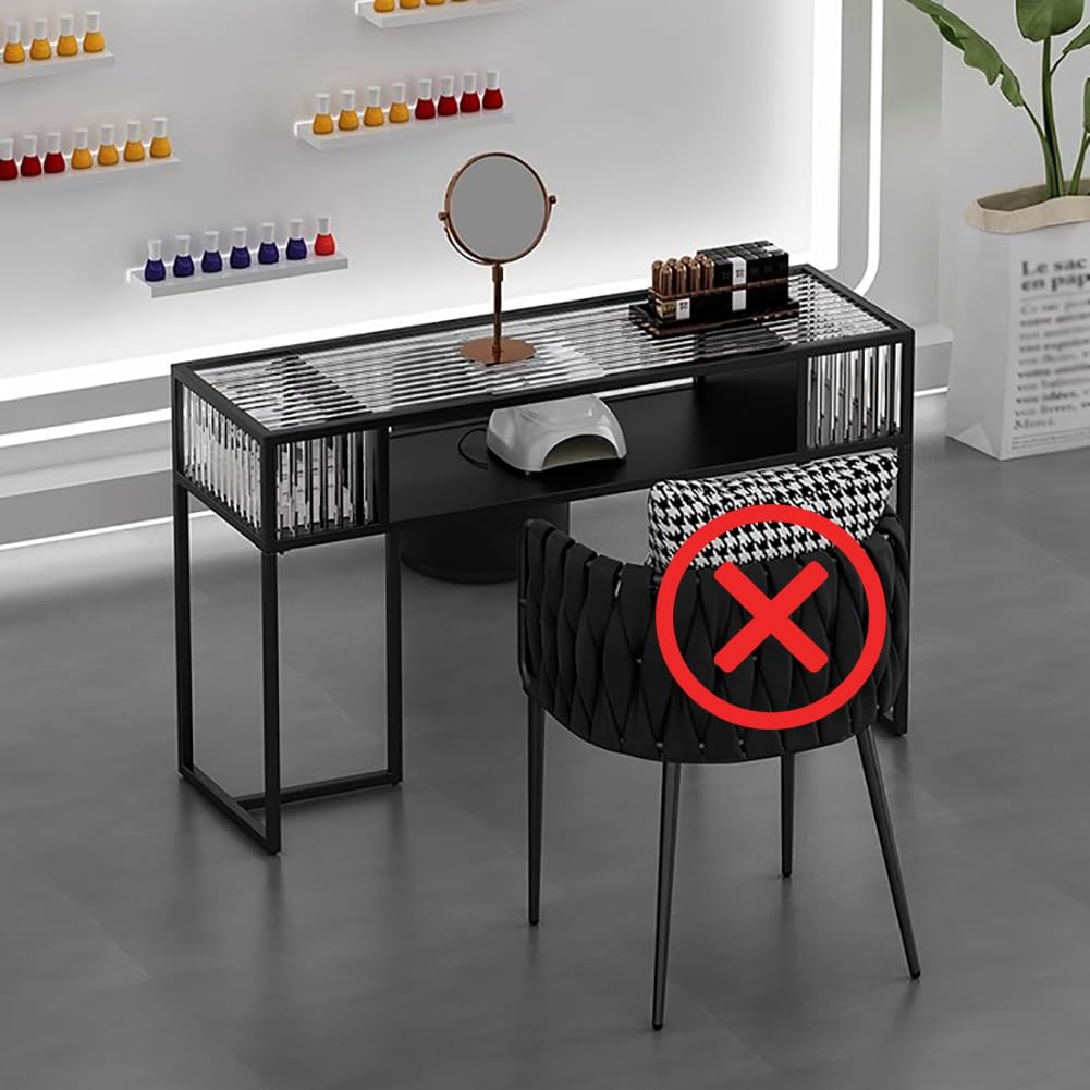 Manicure Table for Nail Tech with Glass Top,Nordic Style Nail Makeup Desk,Double-Layer Storage & Transparent Panel,Beauty Salon Workstation,Multifunctional Nail Station,100cm