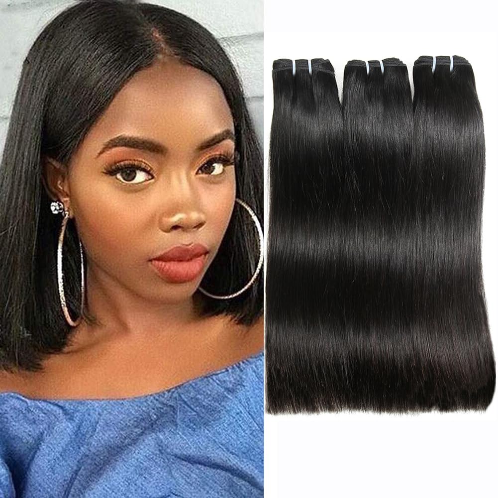 12A Human Hair Bundles 10 12 14 Inch Straight Human Hair 100% Unprocessed Brazilian Hair 3 Bundles Quick Weave Natural Black