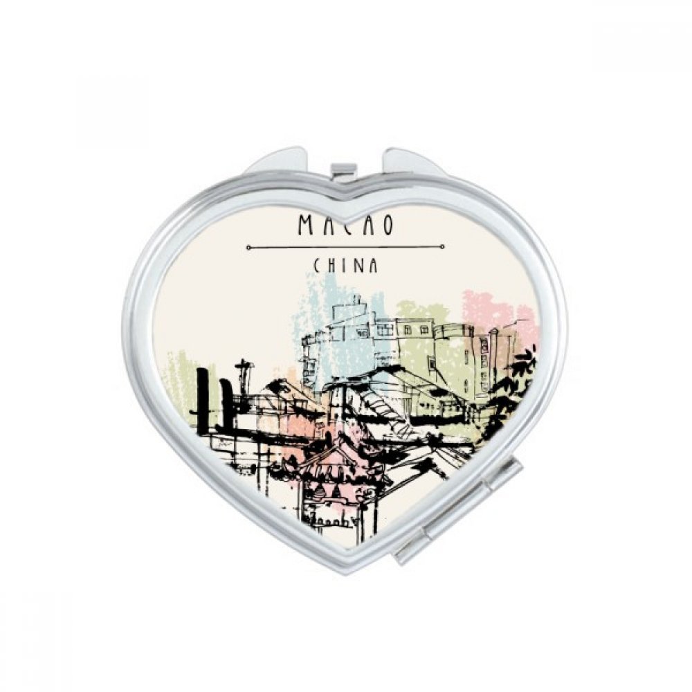 Miroir de maquillage de poche coeur pavillon de Lijiang petit miroir compact et mignon multicolor