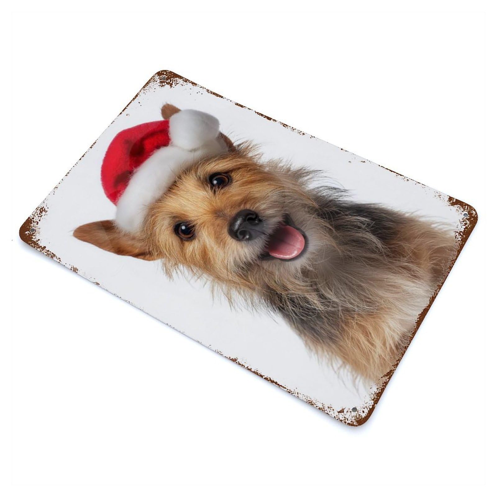 Australian Terrier Dog with Santa Hat Retro Metal Sign 11.8"x7.9", Classic Wall Plaque for Garage, Pub Or Kitchen