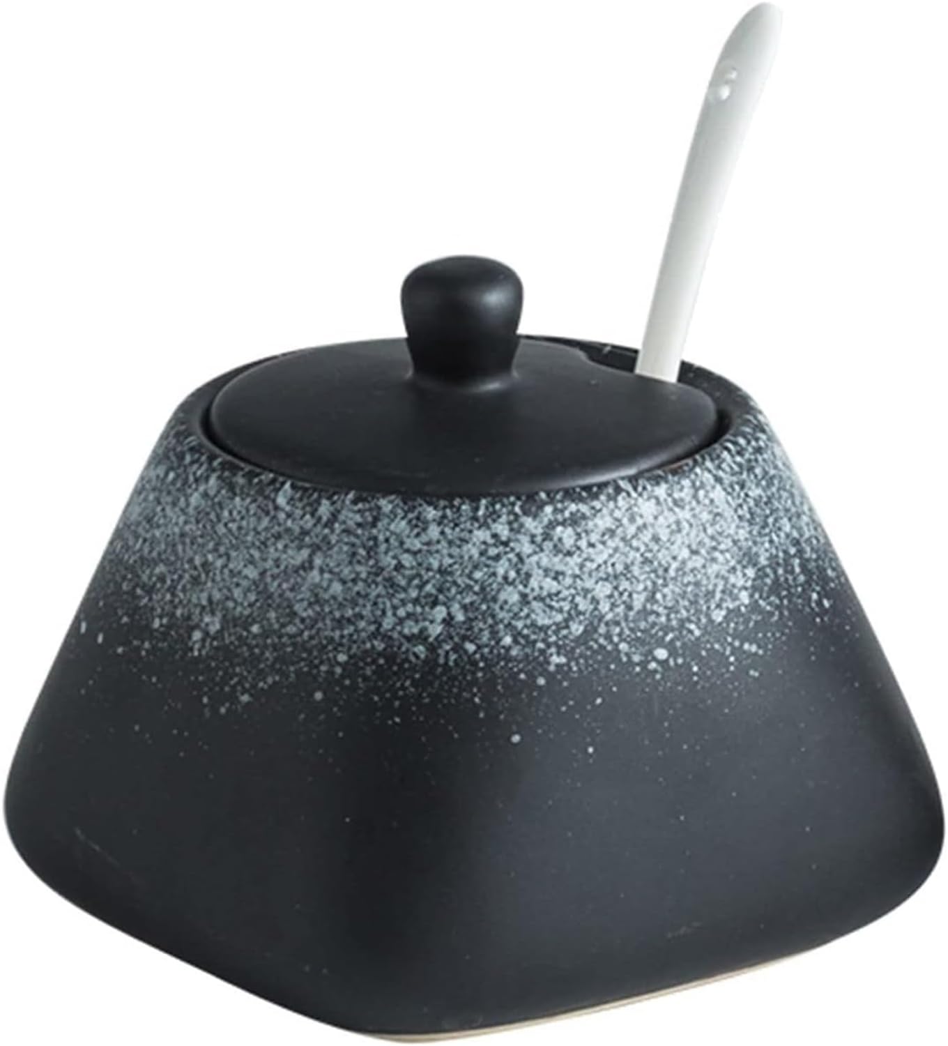 Sugar bowl,Sugar bowl,Solid Color Ceramic Sugar Bowl with Lid, Porcelain Sugar Pot with Spoon, Small Salt Pot, Storage Jar, for Coffee Bar, Restaurant(Black 2)