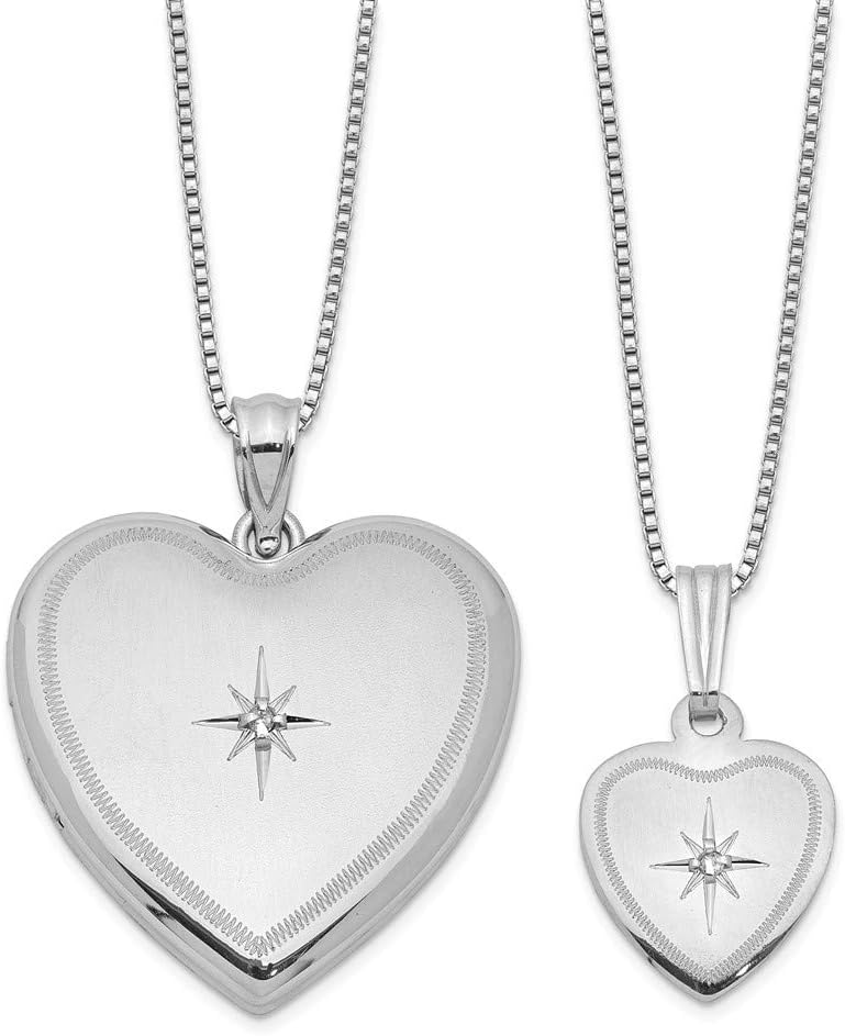 Just Like Mommy Sterling Silver Round Solitaire Diamond Shining Star Heart Locket Pendant Necklace Set