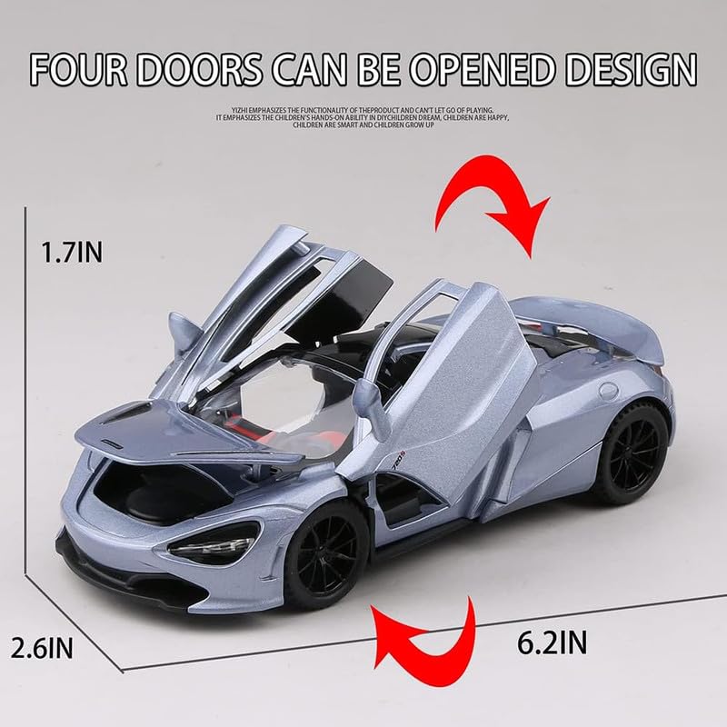 Image of Kids Model 1:32 Mc-Laren 720s Die Cast Metal Car Pull Back Action Opening Doors with Realistic Engine Sound Lights Toy Car Gift for Boys - Silver