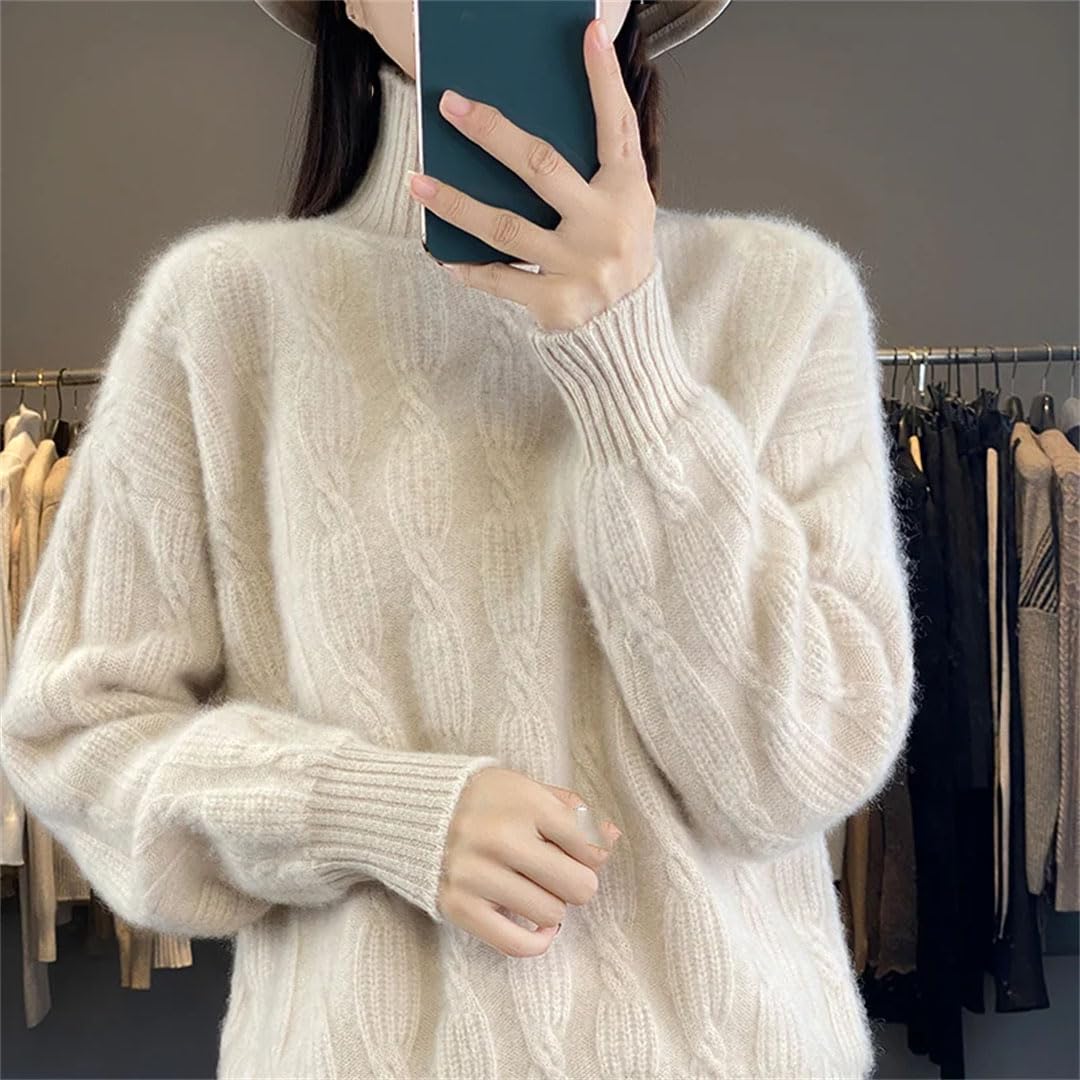 Alloaone Suéter De Punto De Cuello Alto De Cachemira De Lana para Mujer Jersey Suelto Top para Mujer
