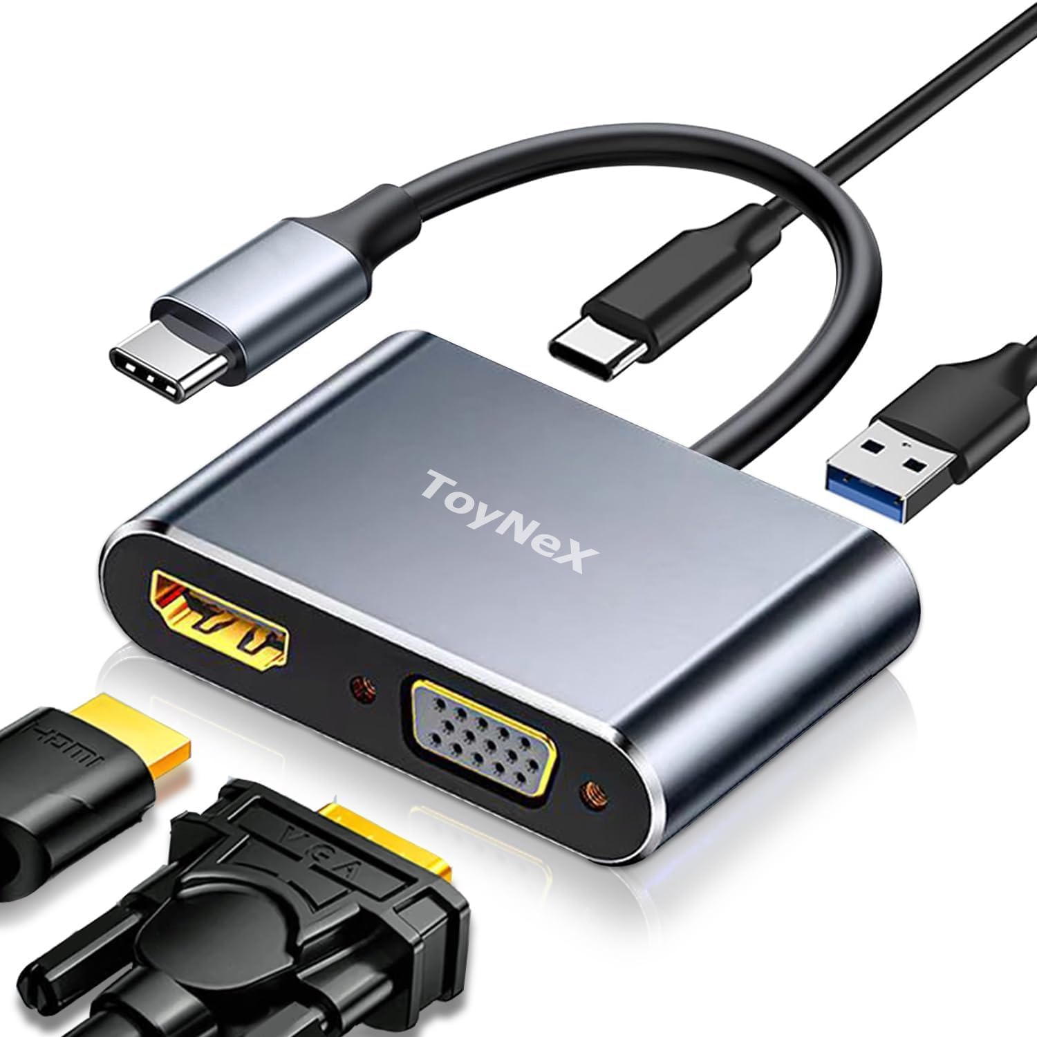 USB C to HDMI VGA Adapter for Dual Monitor, 4 in 1 USB C Hub, 4K HDMI, 1080P VGA, USB3.0 5Gbps, 100W PD, Laptop Docking Station for MaK-Book Air/Pro, Del XPS, Surface etc.(Multicolor)-image-26