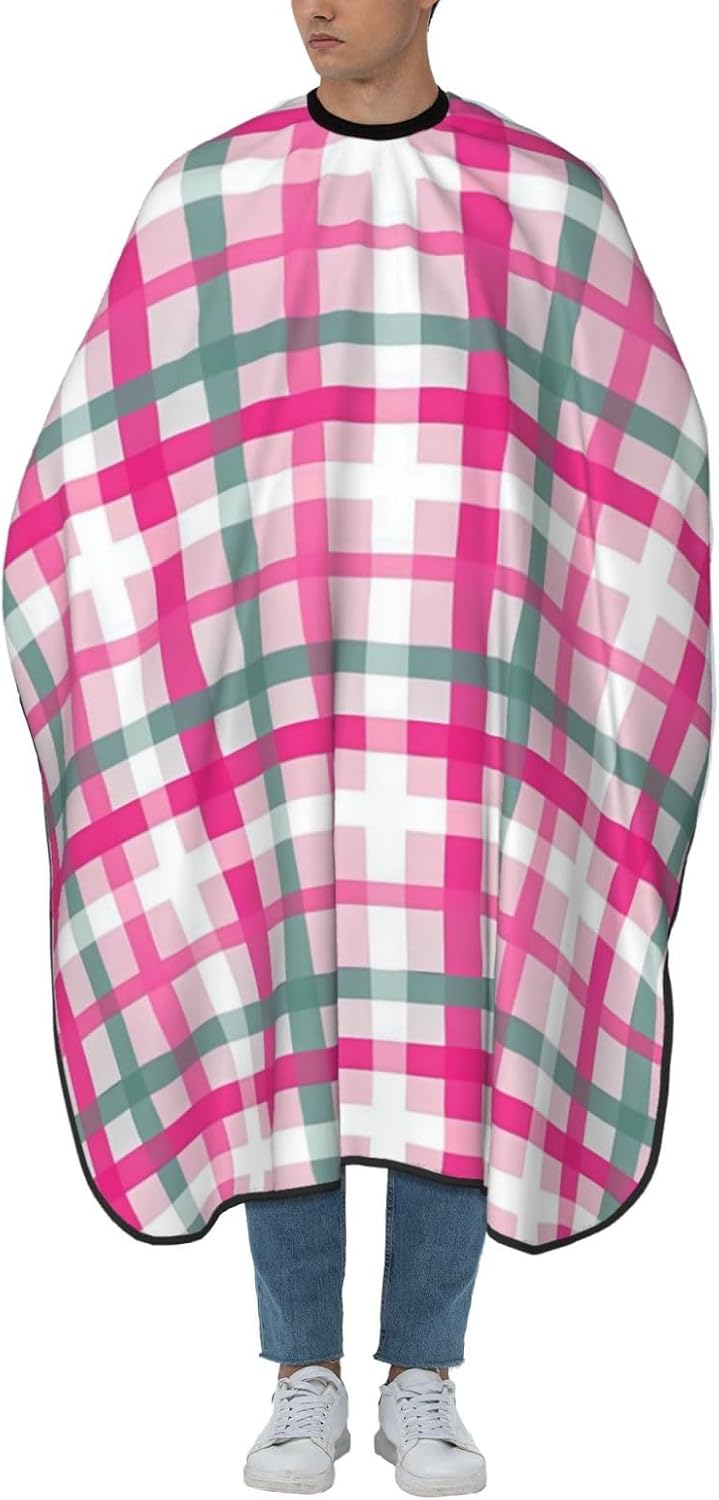 Pink Christmas Checkered Adult Hair Cutting Cape 55x66in Adjustable Snap Closure Salon Hairs Hat Shaving Bib