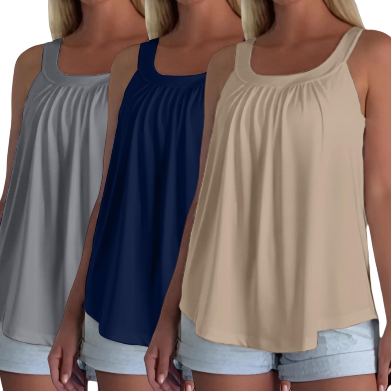 3er-Pack Damen-Tops mit integriertem BH, U-Ausschnitt, Weste, Top für Damen