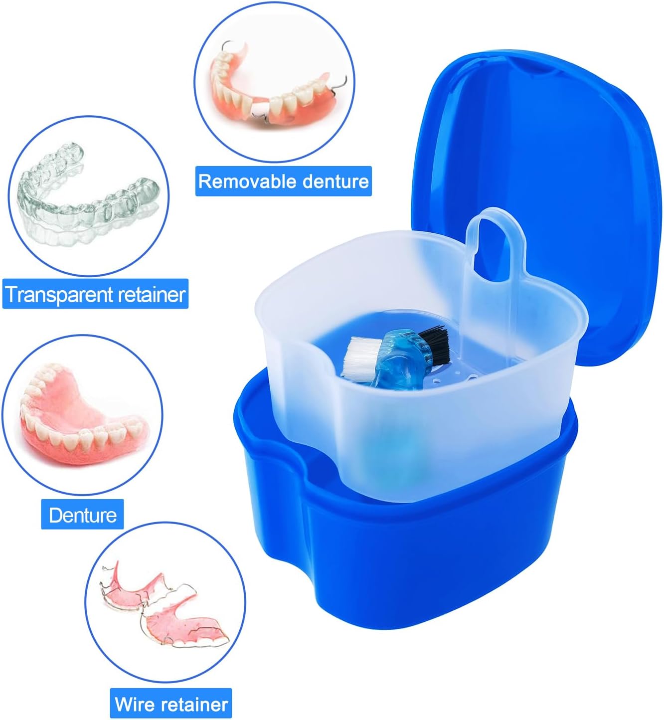 Keedolla 2 Pack Denture Soaking Cup Retainer Cleaner Case, False Teeth Container Denture Holder Box Case for Clear Braces, Mouth Guard, Night Guard - Black & Dark Blue image 2