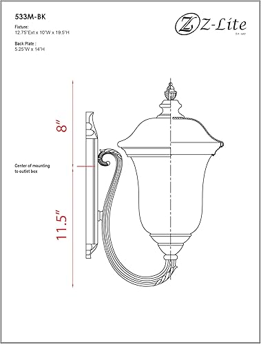 Miniatura 3 de Z-Lite 533M-BK Armstrong - Lámpara de pared para exteriores, marco de aluminio, acabado negro y pantalla de vidrio de agua transparente de material