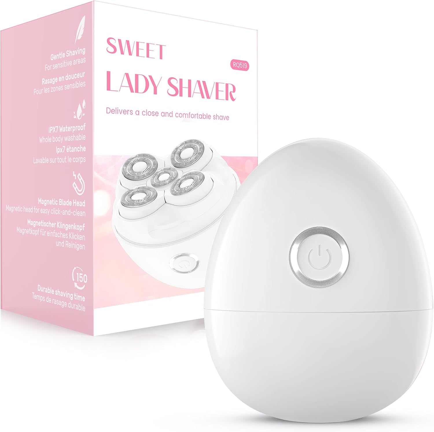 Electric Shaver for Women, 5D Floating Rotary Razor Hair Remover, Wet/Dry Face & Body Shaver for Arms, Legs and Underarms, Portable Travel Shaving Gift for Her White