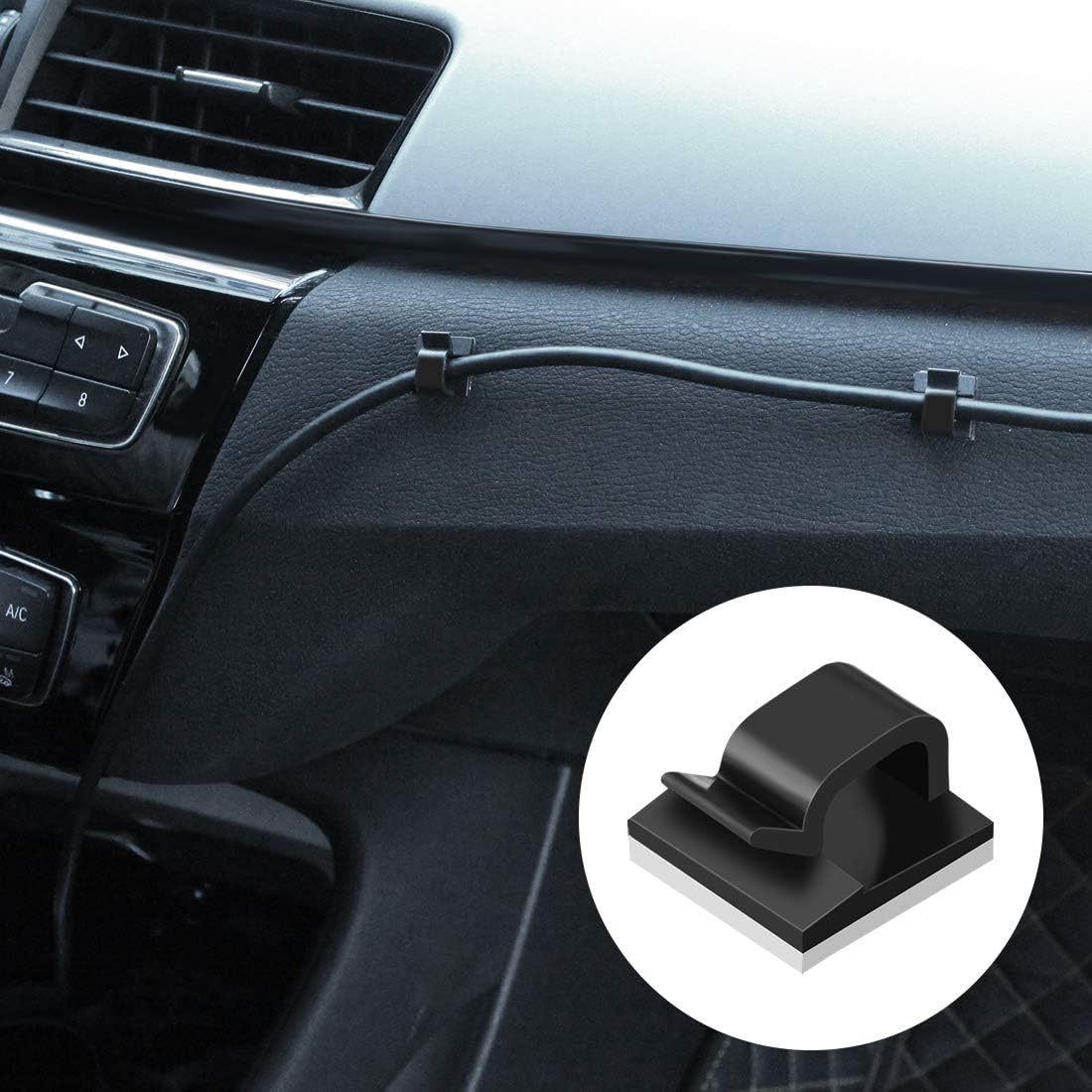 80pcs Cable Clips, Adhesive Cable Organizer Cell Phone Cords Holder Wire Clips, Car Wire Mangement, Cord Clips for Ofiice, Home and Desktop (Black)