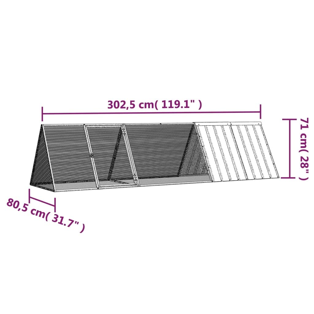 Kaninchenkäfig Anthrazit 302,5x80,5x71 cm Hasenstall aus verzinktem Stahl Modularer Meerschweinchenkäfig Outdoor Kleintierstall Wetterfest Hasenauslauf für Garten