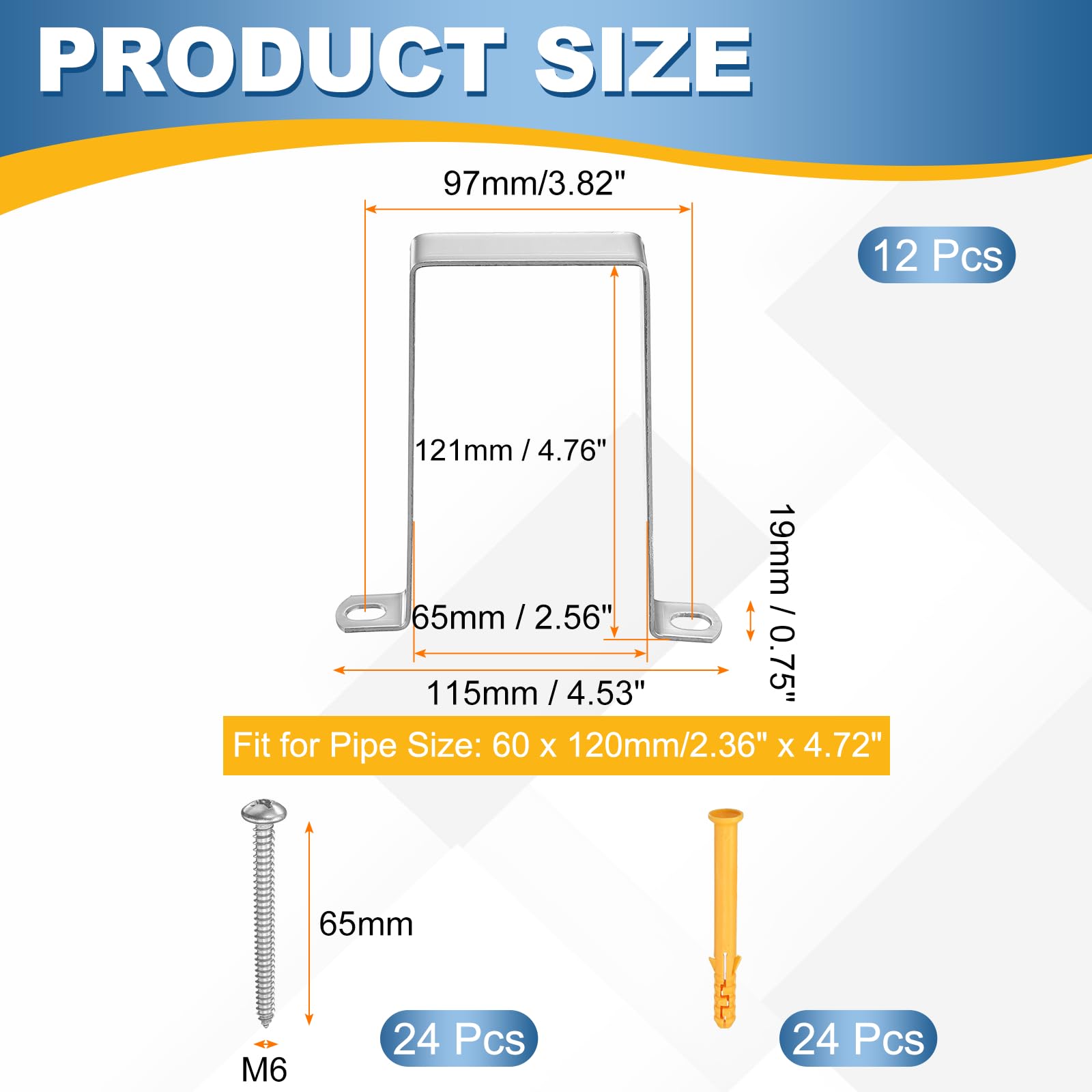QUARKZMAN Morsetto per tubo quadrato 60x120mm Acciaio 304 12 pz | Morsetto a fascia a U con viti, staffa connettore, per condotto, flessibile, cavo, terrazza, recinzione