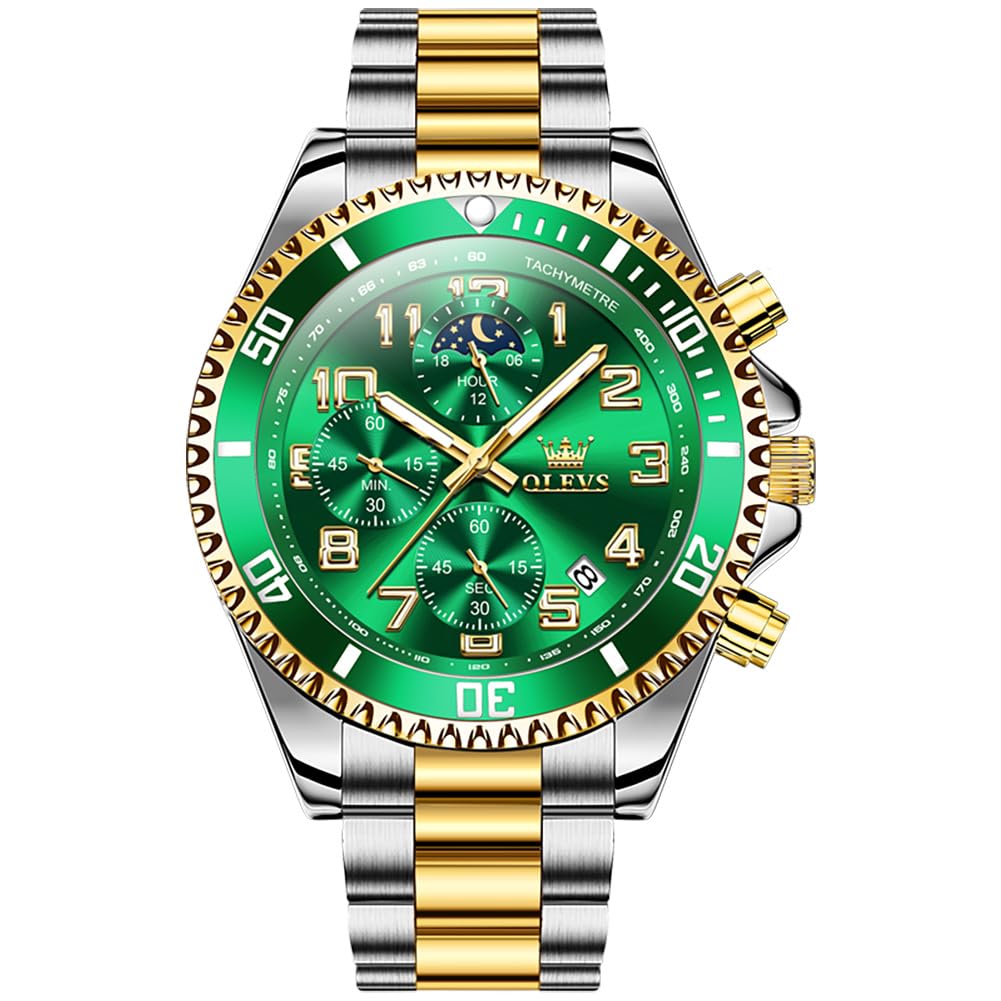OLEVS Uhr Herren Klassisches Luxus Großes Zifferblatt Edelstahl Herrenuhr Chronograph Wasserdicht Leuchtend mit Datum Analoger Quarz Armbanduhr Herren