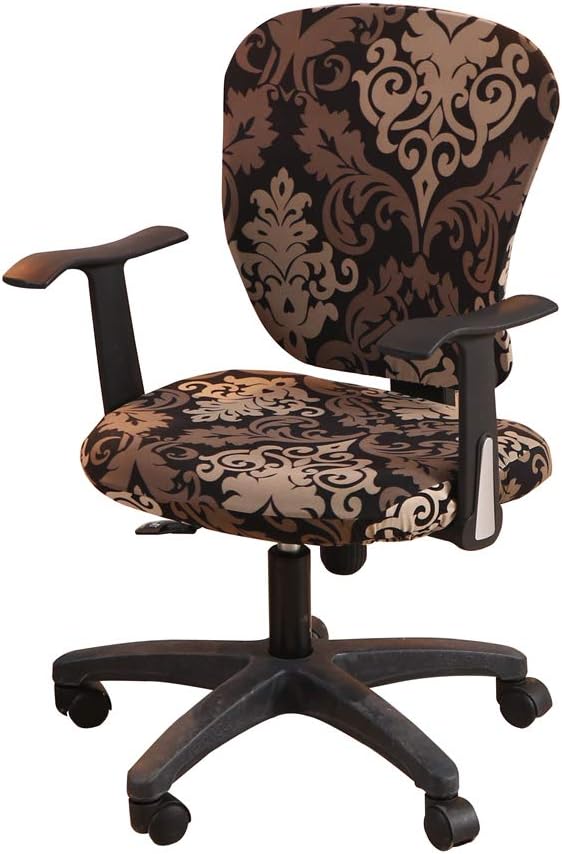 Jinzio Computer Office Chair Cover - Split Protective & Stretchable Cloth Polyester Universal Desk Task Chair Chair Covers Stretch Rotating Chair Slipcover (Black Brown)