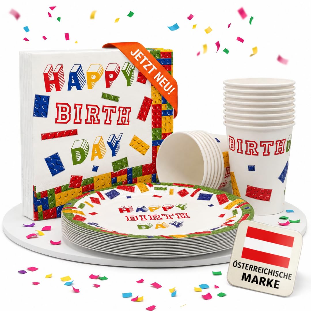 EV® Partygeschirr Set für 16 Gäste, bestehend aus Pappteller, Becher und Servietten, Deko Kindergeburtstag