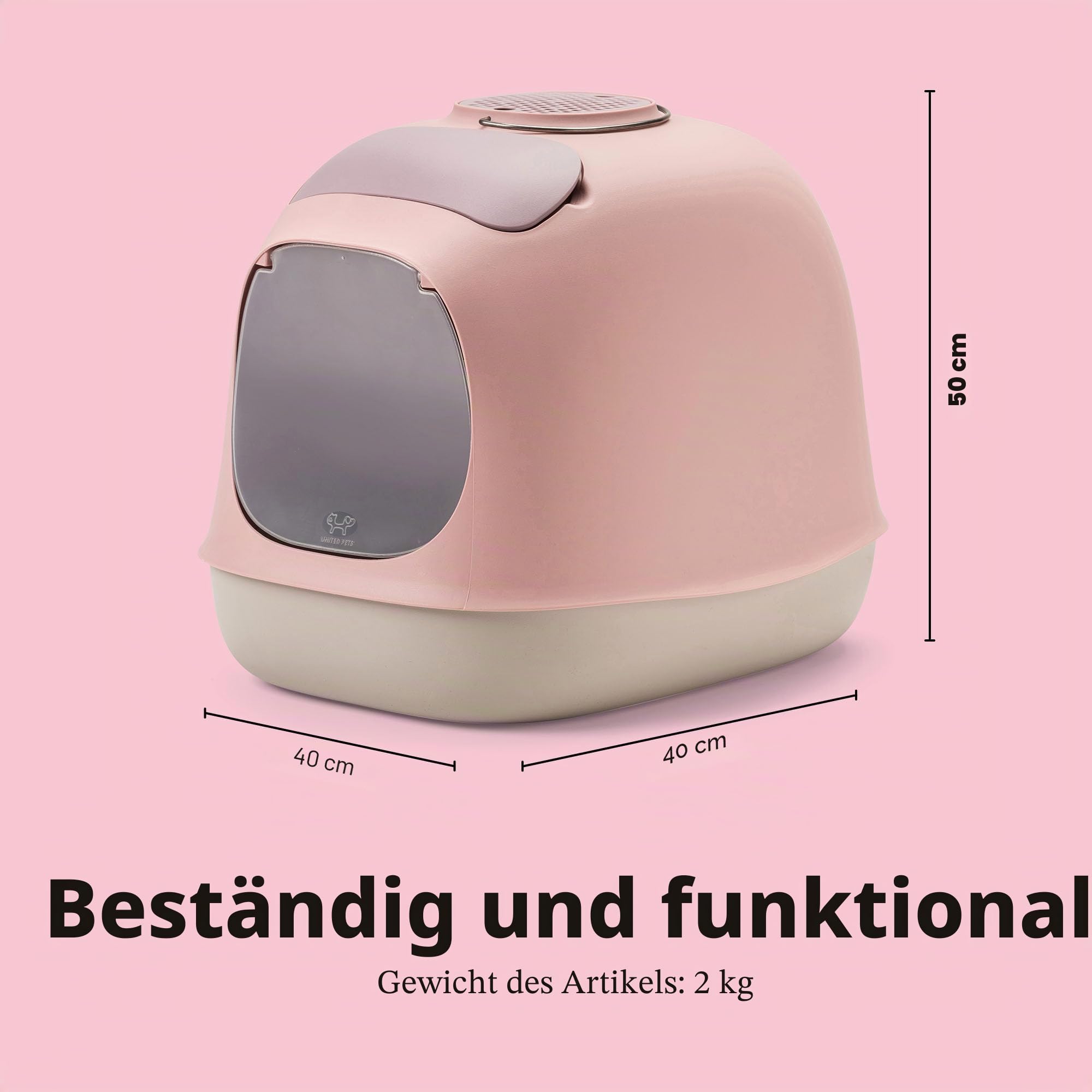 United Pets Minu, Katzentoilette mit Abdeckung, Made in Italy, Hellgrau/Rosa - Einheitsgröße
