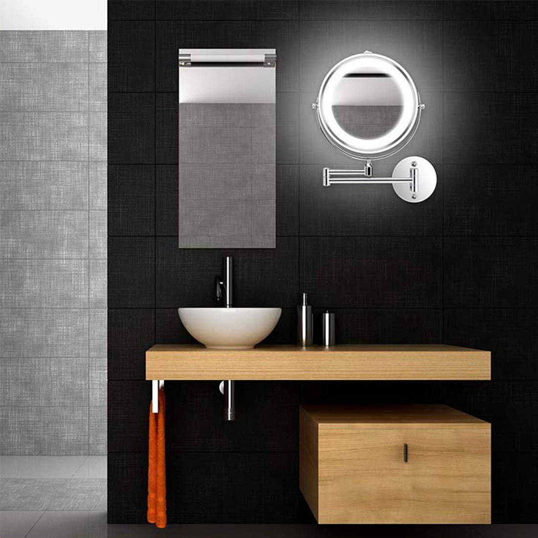 Specchio per Il Trucco da Bagno Specchio da Barba con Specchio cosmetico USB Girevole a 360 Gradi Montato a Parete da 8 Pollici su Due Lati