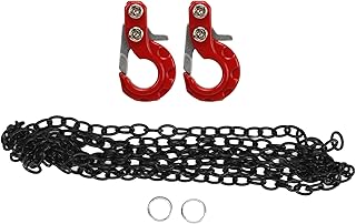 2Pcs RC Trailer Hook with Chain Aluminum Alloy Iron Simulation Climbing Car Tow Hook for 1/10 Scale Crawler Truck SCX10 D90 D110 TF2 Climbing Car RC Car Accessory(Red)