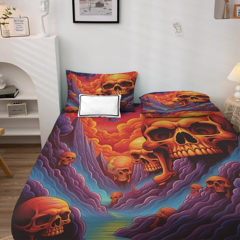Miniatura 10 de Sábanas de calavera tamaño individual  Sábanas de terror, microfibra suave y bolsillo profundo, sábanas y fundas de almohada estampadas sin arrugas,