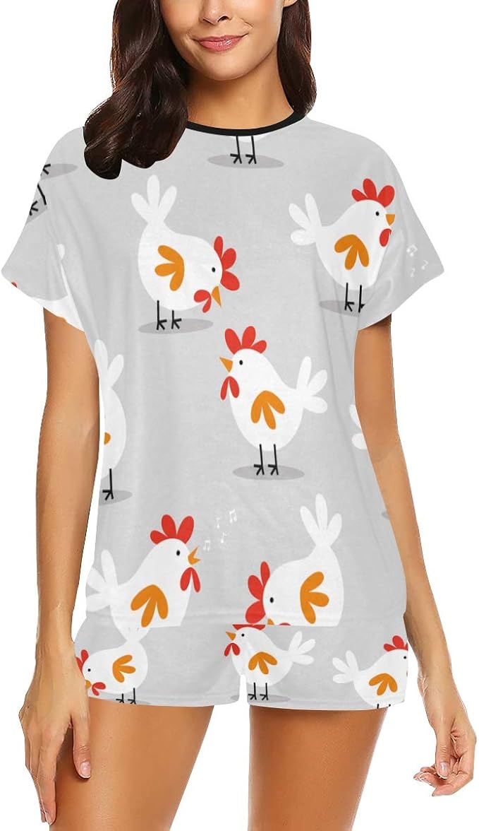 Bamboo Short Sleeve Graphic Tee Pajama Set - Lavender Chickens main image 1