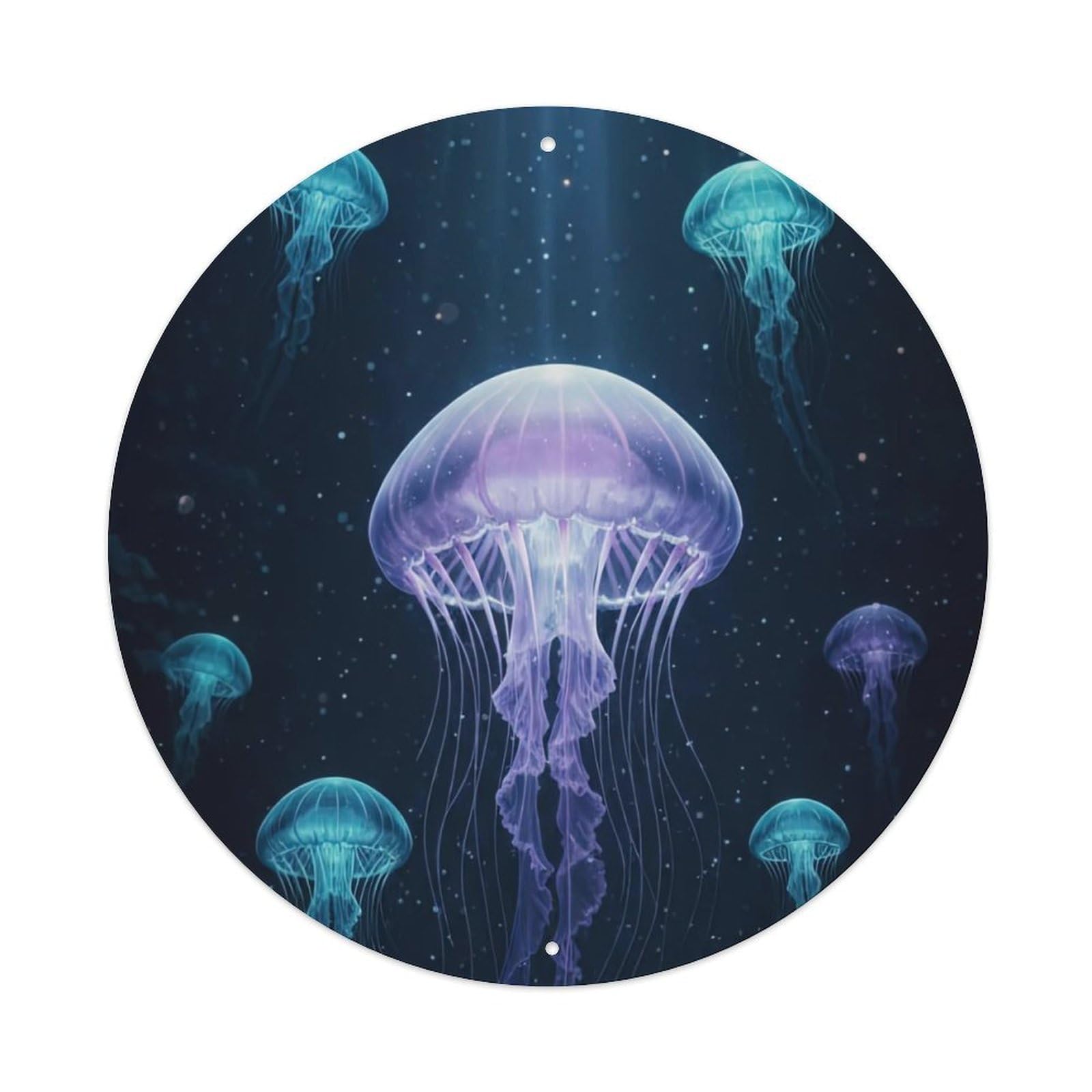 Marine Animals Glowing Jellyfish Neon Cyberpunk Deep Sea Bioluminescence Vintage Metal Tin Sign Plaque Wall Decor for Cafe, Club Bar, Office, Garden Metal Poster 8x8Inch