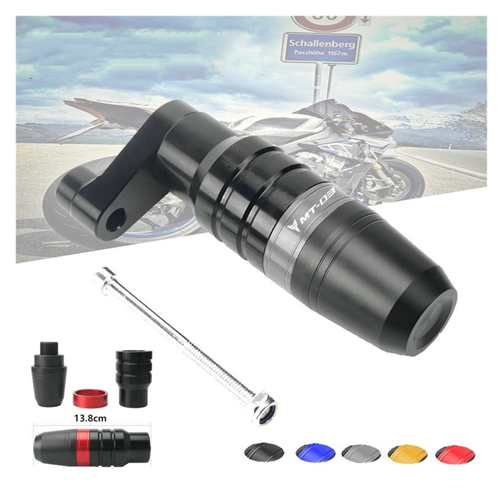 Ochrona przed upadkiem motocykla Dla YAMAHA MT-03 MT03 MT 03 2015 2016 2017 Akcesoria Motocyklowe Rama CNC Klocki Hamulcowe Suwaki Wydechowe Crash Protector (Kolor : Tytan)