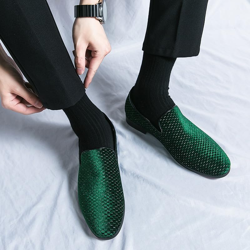 Santiom Men's Velvet Slip-On Loafers, Classic Dress Casual Shoes Tuxedo Shiny Smoking Slipper Prom Wedding Shoes3