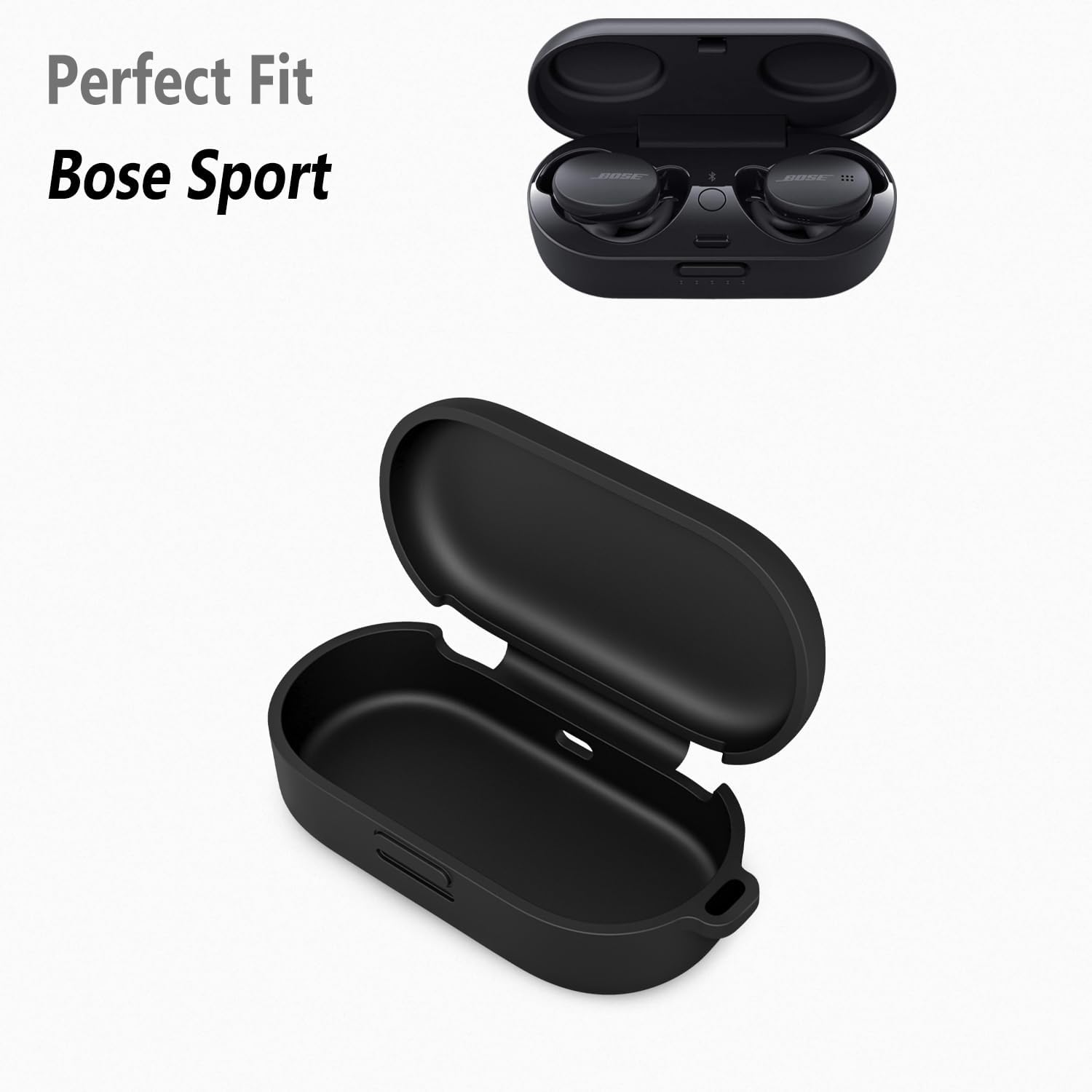 Geiomoo Silicone Case for Bose Sport Earbuds 2020 (Not fit for Bose QuietComfort 2020), Soft Flexible Scratch Resistant Protective Cover with Carabiner (Black) - Image 2