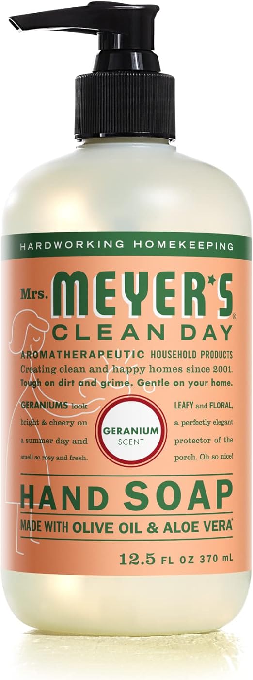 MRS. MEYER'S CLEAN DAY Hand Soap, Made with Essential Oils, Biodegradable Formula, Geranium, 12.5 fl. oz