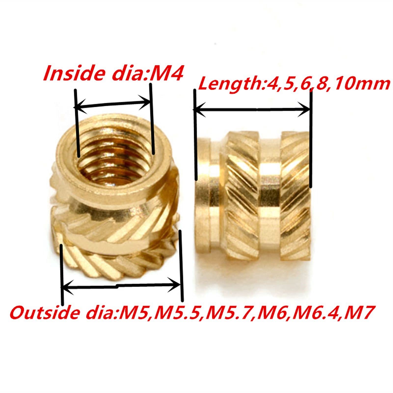 Gerändelte Messingmuttern, 3D-Druck Messingmuttern(M4XM5.5X5mm)