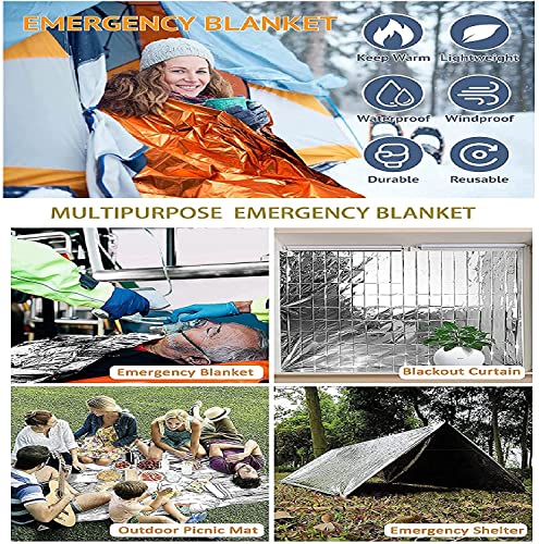 Image of GALAXYLENSE Emergency Mylar Thermal Blanket Survival First Aid Kits Army Outdoors Travel Hiking Camping Bug Out Trauma Desert All Weather Condition Protection (2 Packs Silver)