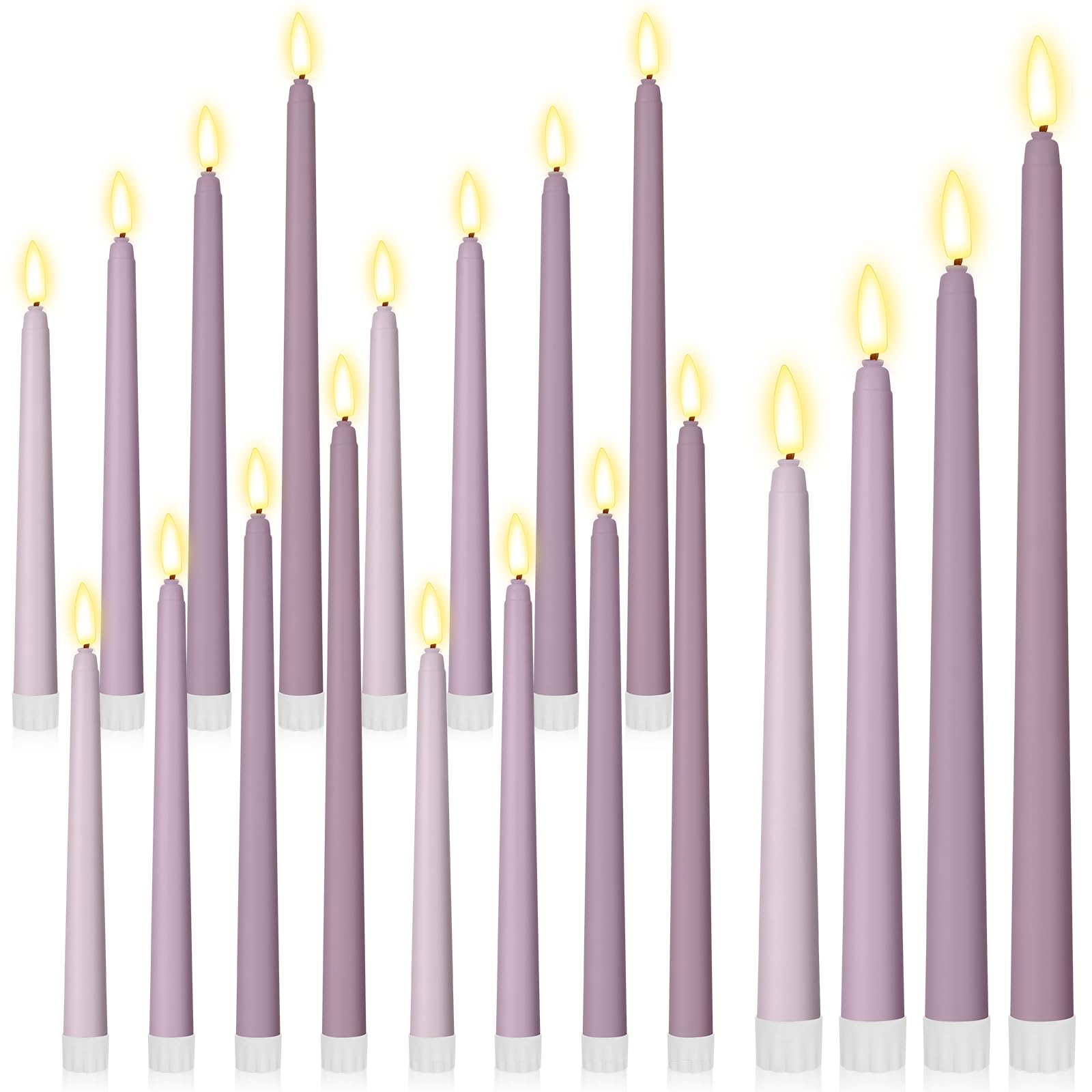 Rossesay 24 Pcs Flameless LED Taper Candles Battery Operated Candles 8.5", 9.65", 10.8", 12.8" Flameless Candlesticks Flickering for Christmas Church Wedding(Classic, Purple-B)
