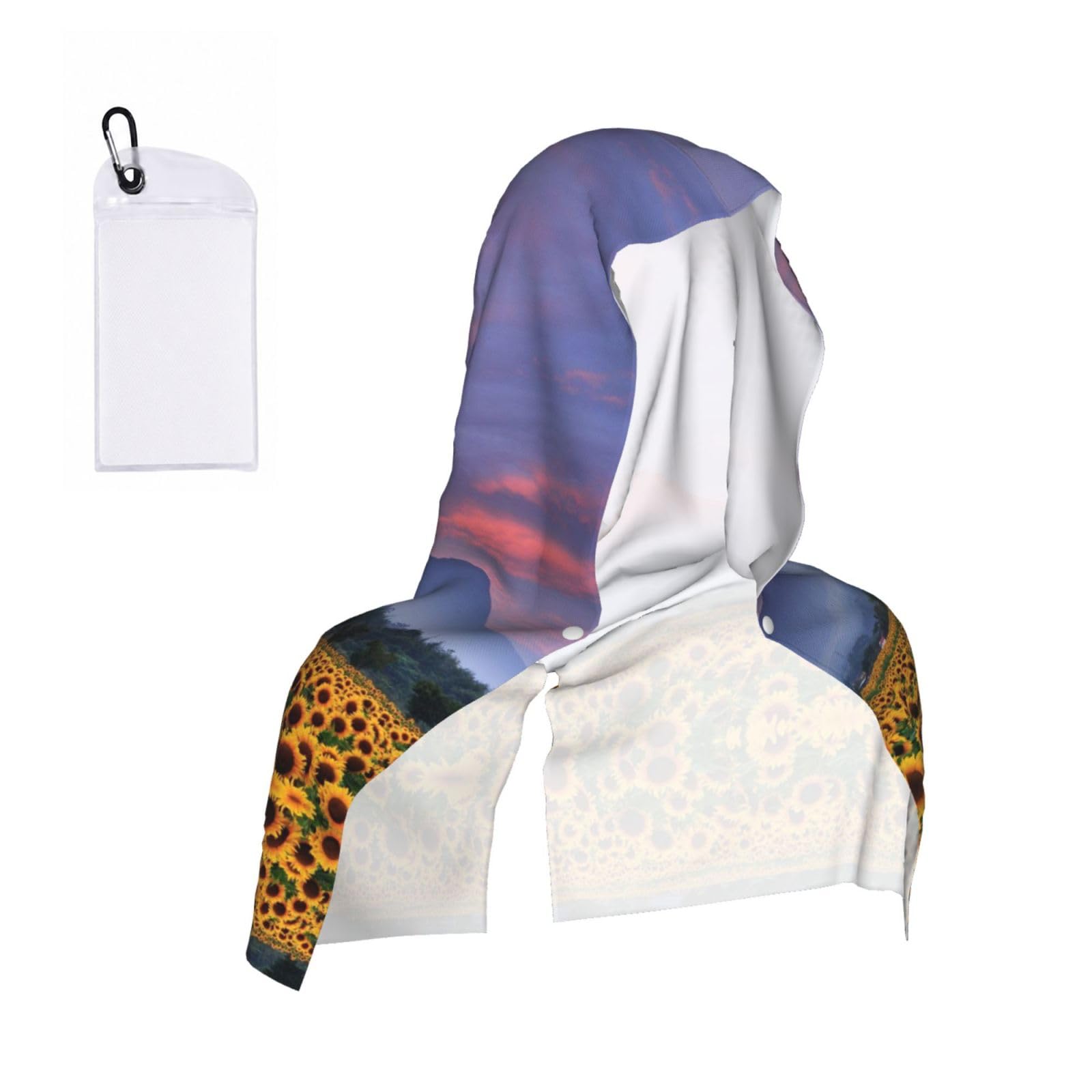 Sunflower Moutain Print Cooling Hoodie Towel, Cooling Towels For Neck And Face Sun Protection Instant Cool Hoodie(Sport/Camping/Work Out/Hot Weather)