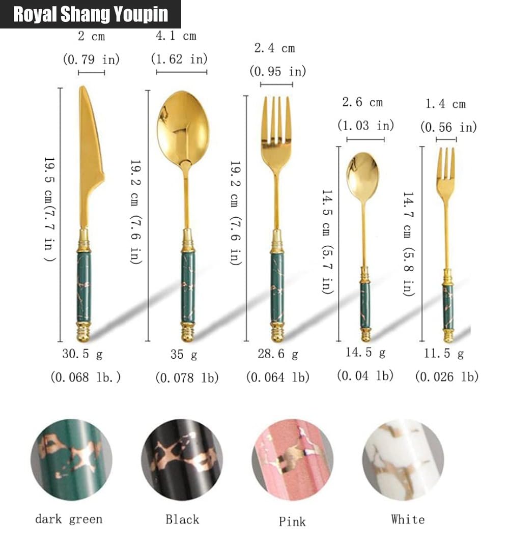 Manico in Ceramica Cucina Acciaio Inossidabile Posate Stoviglie Posate Set Coltello Da Bistecca Forchetta Cucchiaio Cucchiaino (White,20 pieces)