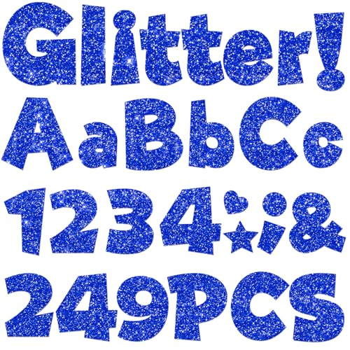 Image of 249 Pcs Glitter Bulletin Board Letters, Numbers and Punctuation 4 Inch | Cut Out Letters for Bulletin Board Decorations, Poster Board Letters Alphabet Cutouts for Classroom Wall Decor (Blue)
