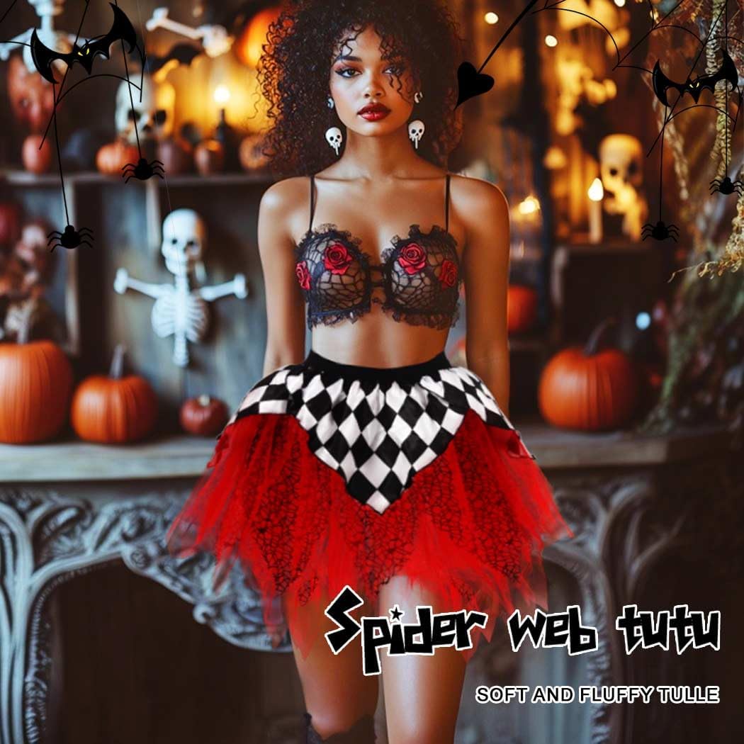 TWINKLEDE Costume Tutu Skirt Red Black Tulle Tutus Halloween Rave Skirts for Women