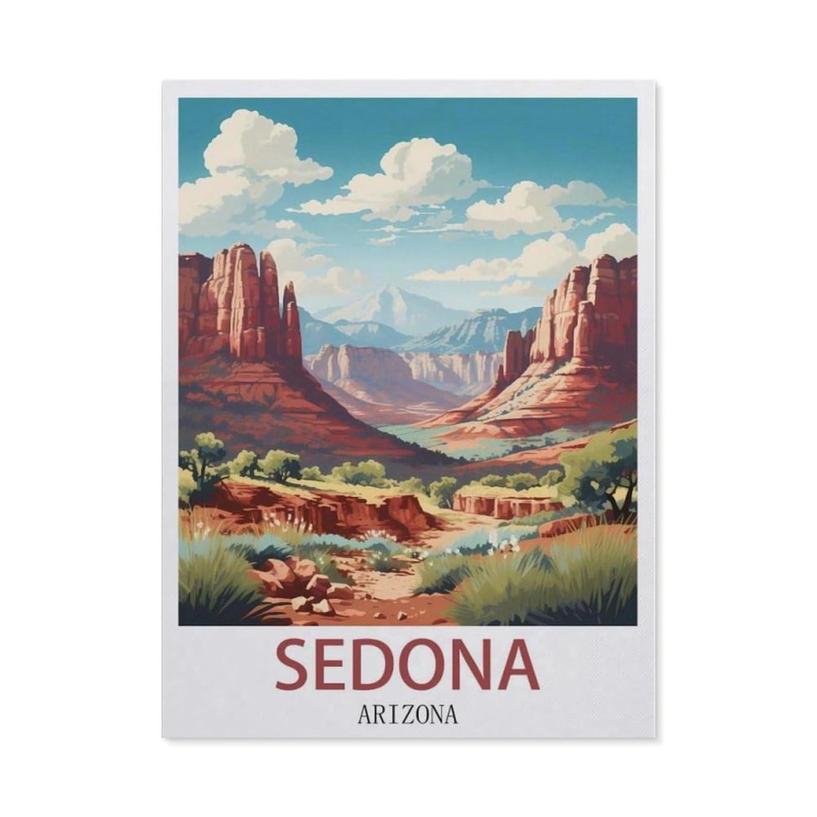 Beayodkp （50 X 60 Cm/19.68 X 23.62 Inches） 5D Diy Full Round Drill Diamond Painting，Sedona Arizona Vintage Travel Poster，Embroidery Full Round Diamond Cross Stitch Rhinestone Mosaic Decor Gift-Ch71