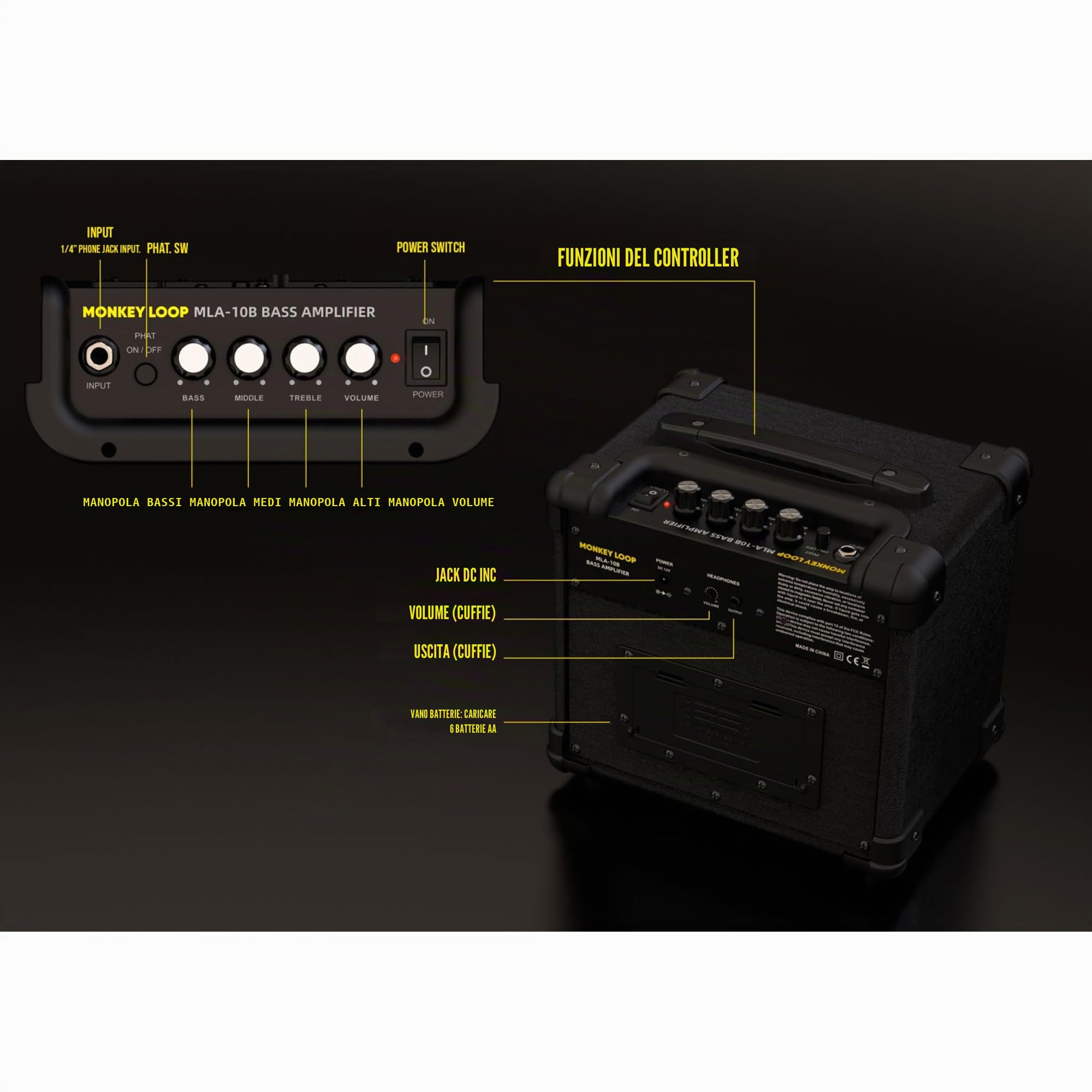 Monkey Loop MLA-10B Amplificatore per basso combo 10 W 5 pollici 4 Ohm