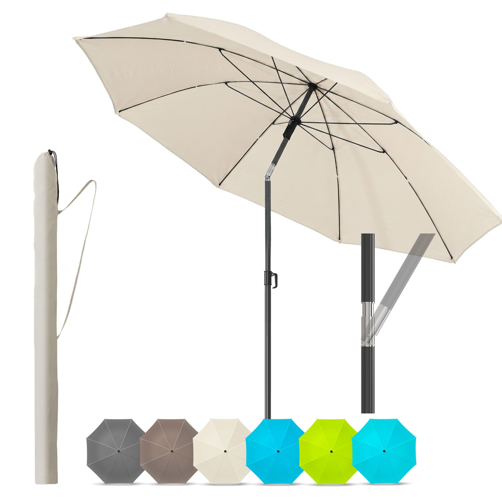 4smile Sonnenschirm Strand 160 cm in Beige - Höhenverstellbarer Strandschirm SunnyJoy UPF 50+ für Sonnenschutz Strand, Strandschirm windfest stabil - Sonnenschirm mit Schutzhülle, Gartenschirm