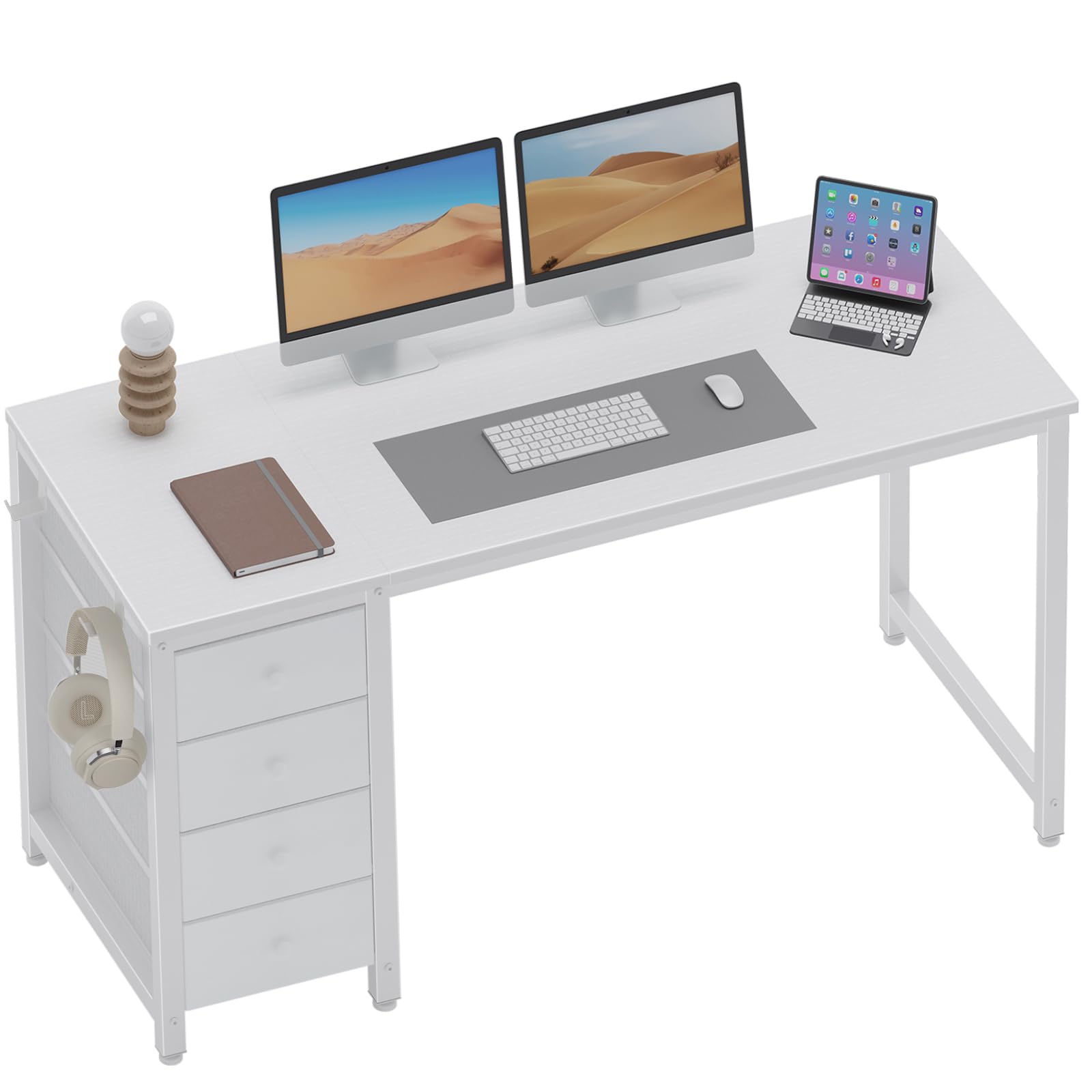 Lufeiya White Computer Desk with Drawers - 55 Inch Long Study Work Writing Desk for Home Office Bedroom, Reversible Simple Modern Cute PC Desks with Fabric Drawer, WhiteThe Forest Stewardship Council