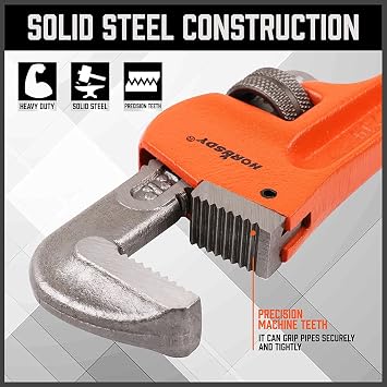 HORUSDY 4 Pack Heavy Duty Pipe Wrench Set, Adjustable 8 10 12 14 Soft Grip Plumbing Wrench Set with Storage Bag