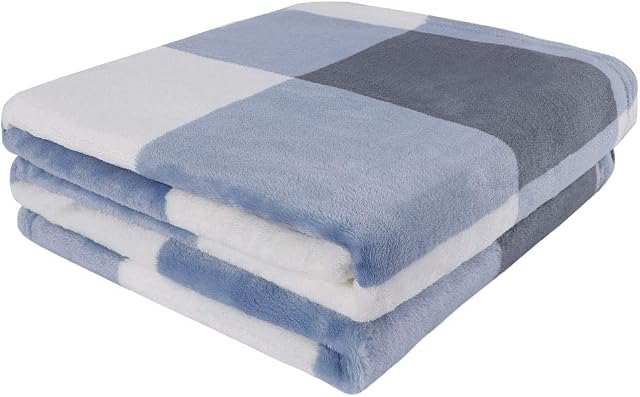 PiccoCasa Plaid Flannel Fleece Throw Blanket,Buffalo Checkered Soft Blankets and Throws, Tartan Decorative Lightweight Plush Blanket for Couch Sofa Bed, Single, 130 x 150 cm, Blue and White