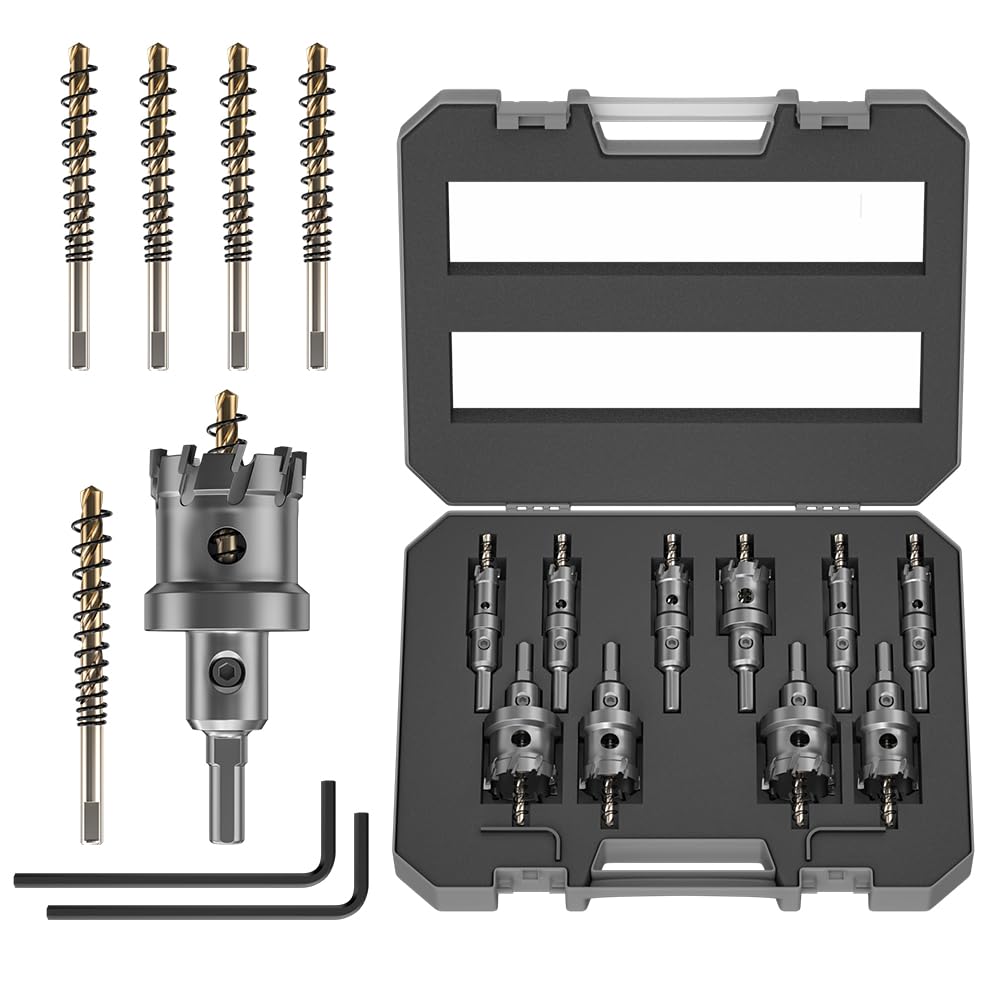 ANDELI 15PCS 5/8"—2-3/32" TCT Hole Saw Set,Carbide Hole Opener Set, Hard Metal Hole Cutter, Heavy Duty TCT Hole Saw Knife with Guide Drill for Iron, Aluminum, Copper Plate, Plastic