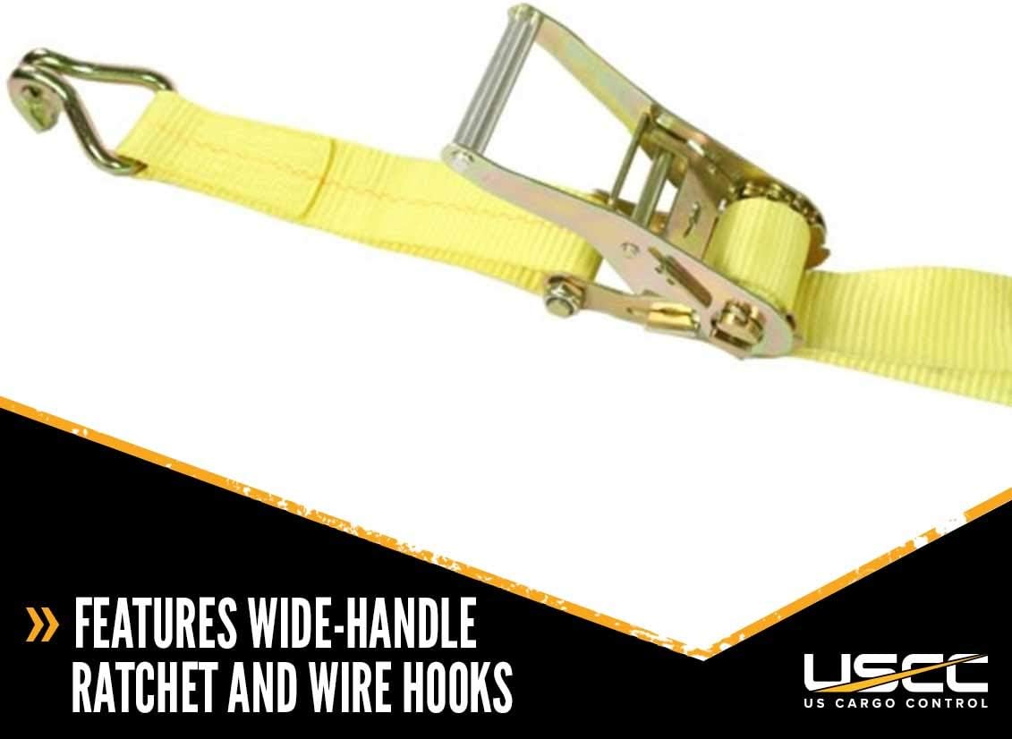 Crаzу Dеаlѕ US Cargo Control Wheel Strap with Wire Hooks and Three Rubber Blocks - Yellow Car Tie Down Strap - Easy to Use Tire Tie Down for Car Hauling - 3,333 Pound Working Load Limit - 4 Pack