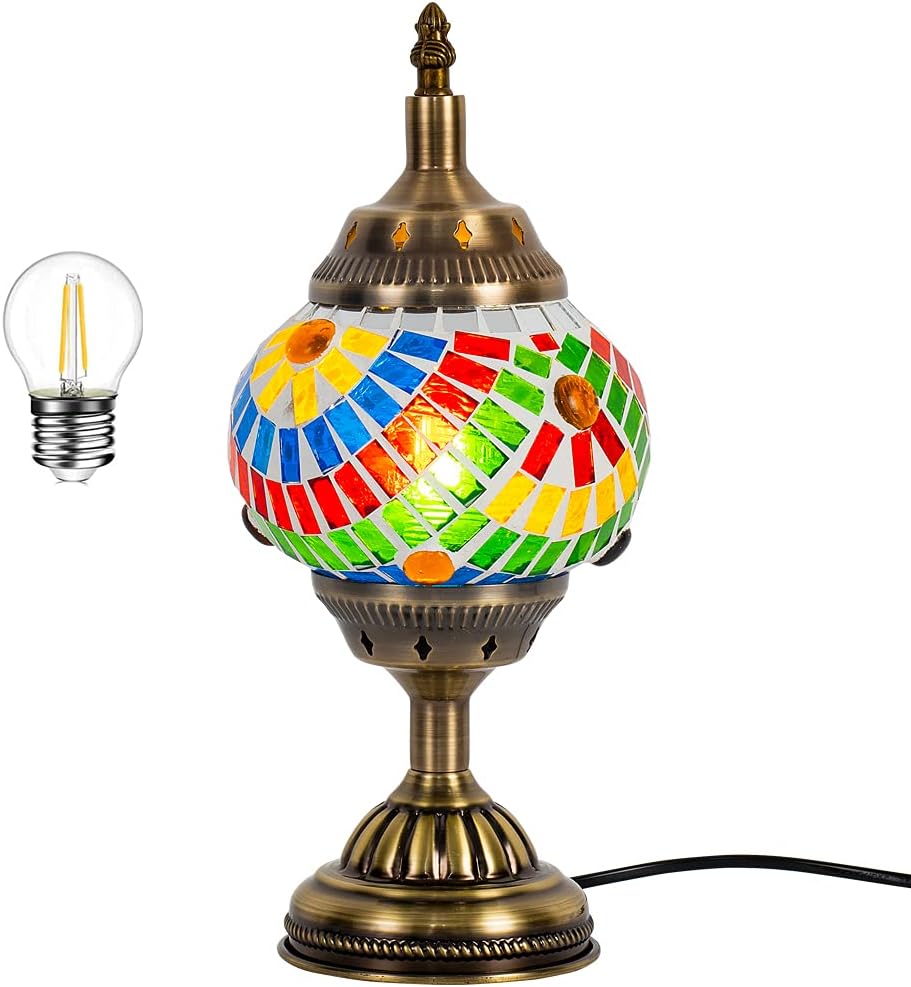 Bedside Table Lamp Turkish Moroccan Style Vintage Metal Table Lamp for Guestroom Bedroom Living Room & Hotel LED Bulb Included