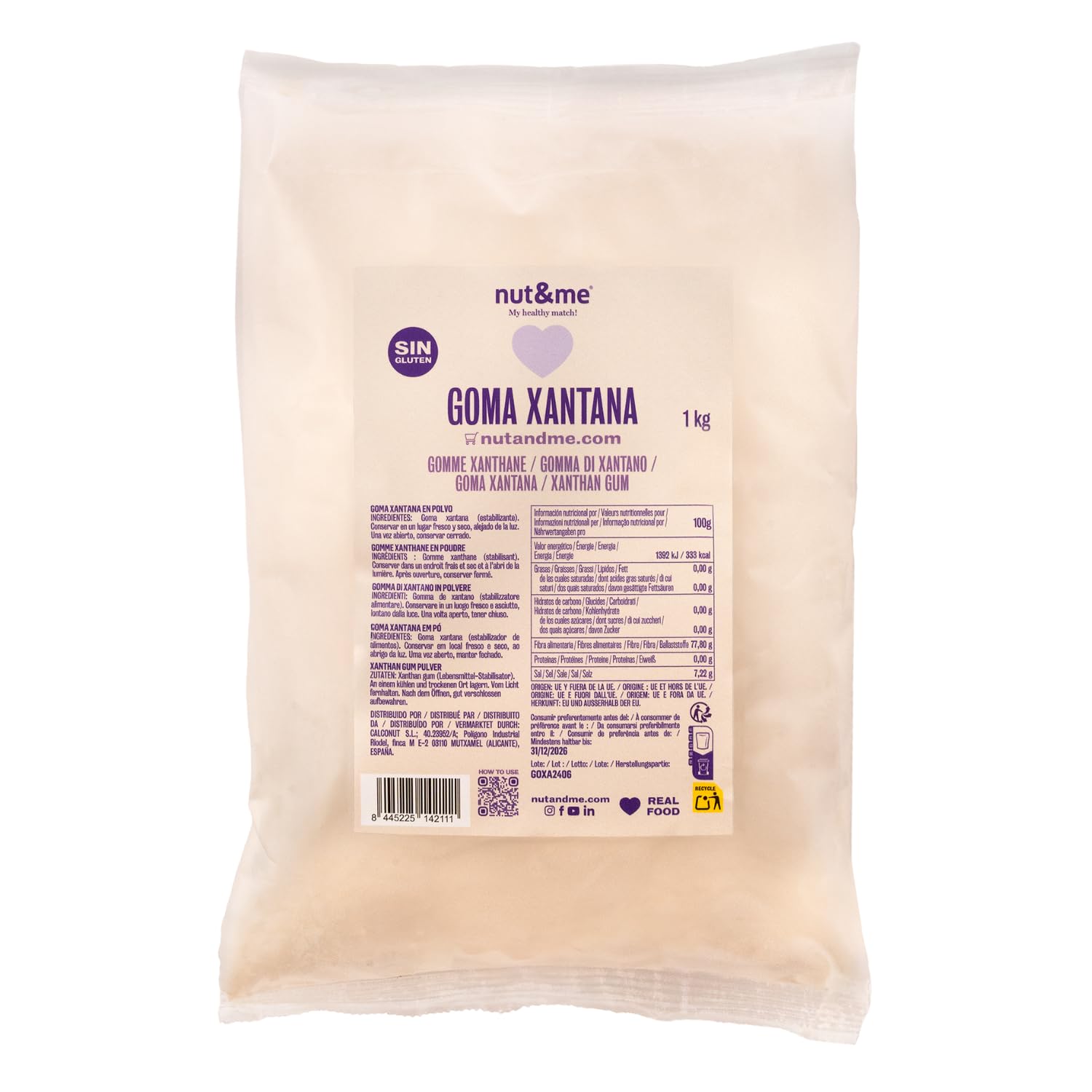 Goma Xantana 1 kg nut&me | Espesante alimenticio | Estabilizante natural | Sin gluten | Sin gluten, sin lactosa, sin aditivos | Sin OGM | Low carb | Vegano |
