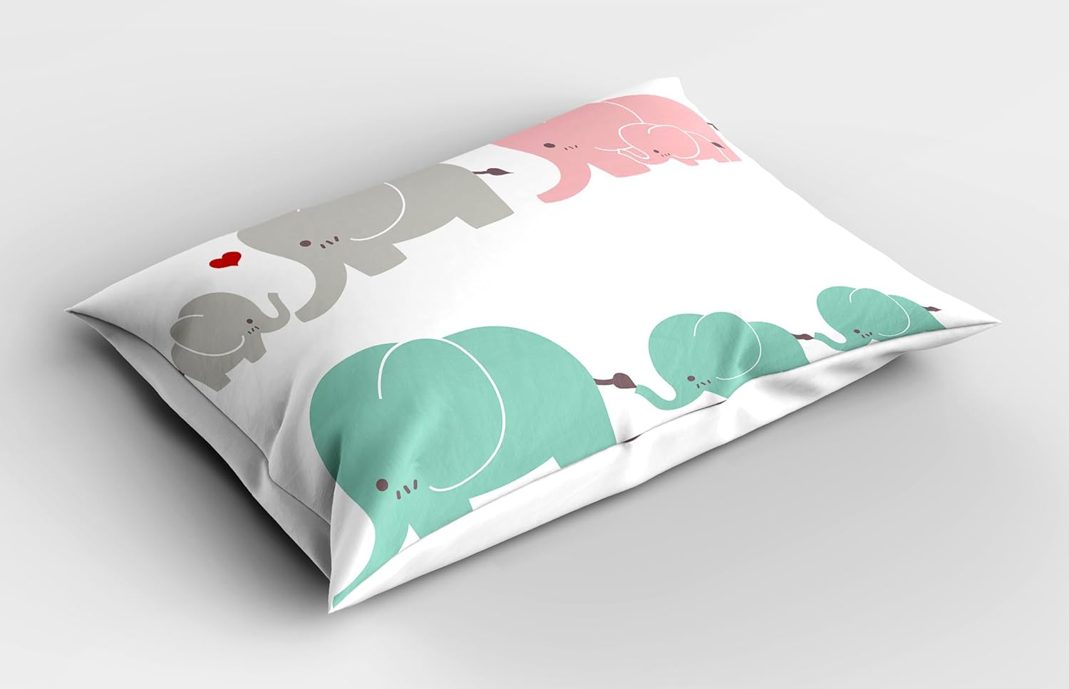 Ambesonne Cartoon Pillow Sham Set of 2, Family Love Theme Elephants Mother's Day Theme, Quality Microfiber Bedding Item for All Seasons, 30" x 20", Seafoam Pink