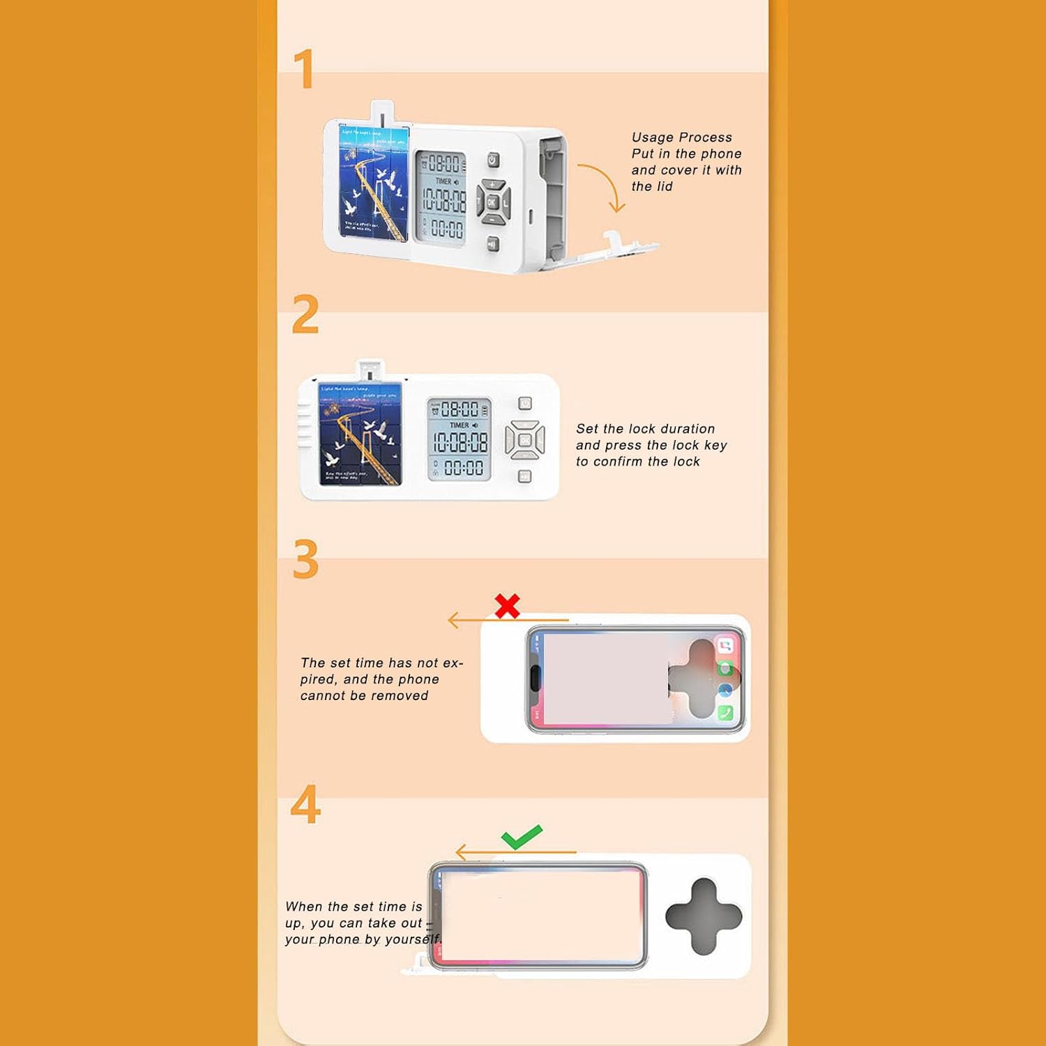Fockety Timed Lock Box, Portable Phone Lock Box with Timer for Phones Up to 6.9 Inches, 2 Modes Self Control Container, Unplug from Smartphones, for Students, Adults, Kids